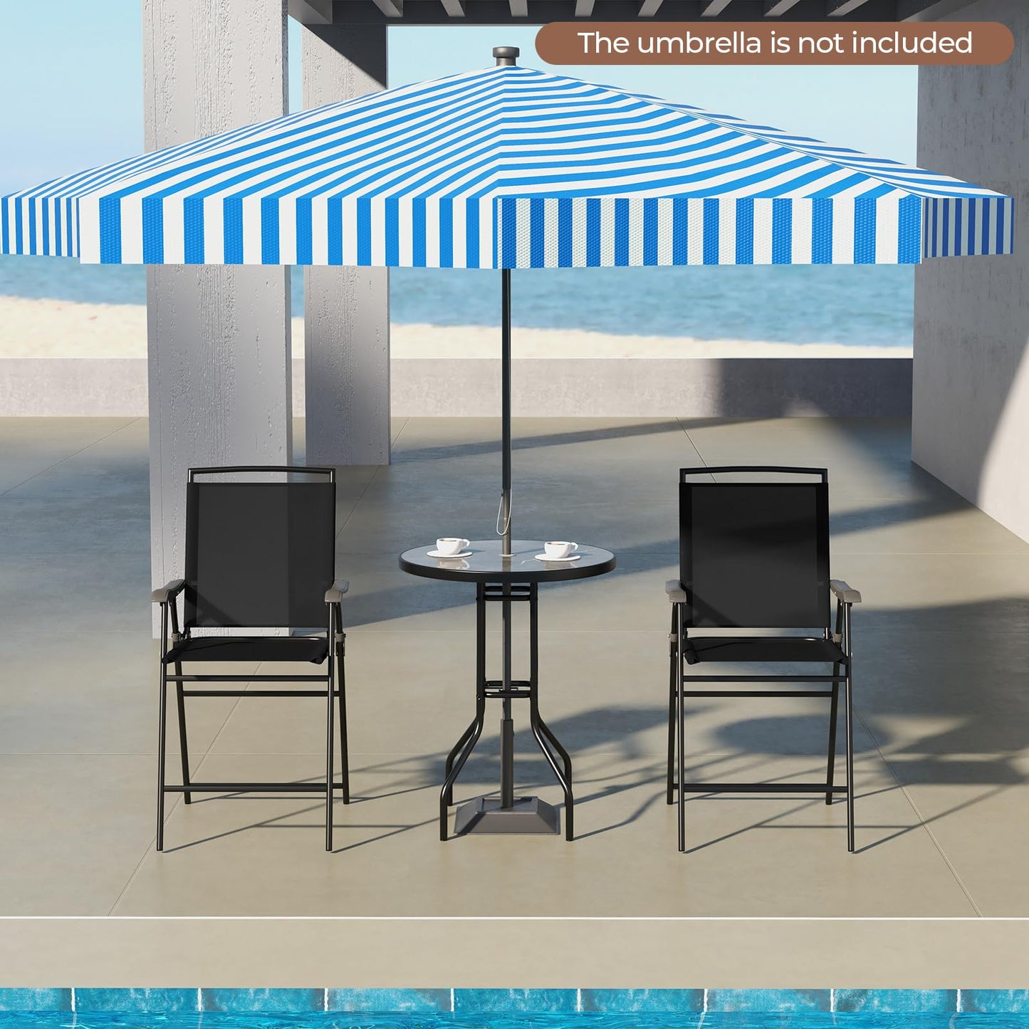 Tangkula 3-Piece Outdoor Bar Set, Counter Height Patio Bistro Furniture Set with DPC Tabletop & Umbrella Hole