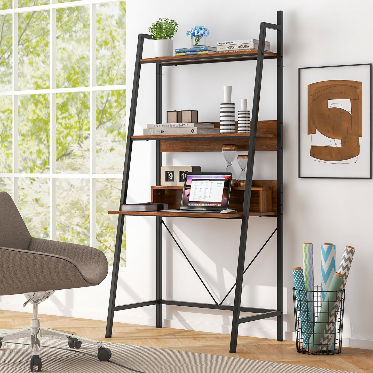 Tangkula 3-Tier Ladder Computer Desk 71 Inch Modern Writing Desk