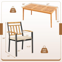 Tangkula Ensemble de 7 pièces de salle à manger d'extérieur en bois avec trou pour parasol