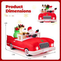 Tangkula 7.7 FT Christmas Inflatable Santa Claus & Reindeer Riding Car with Gift Bag