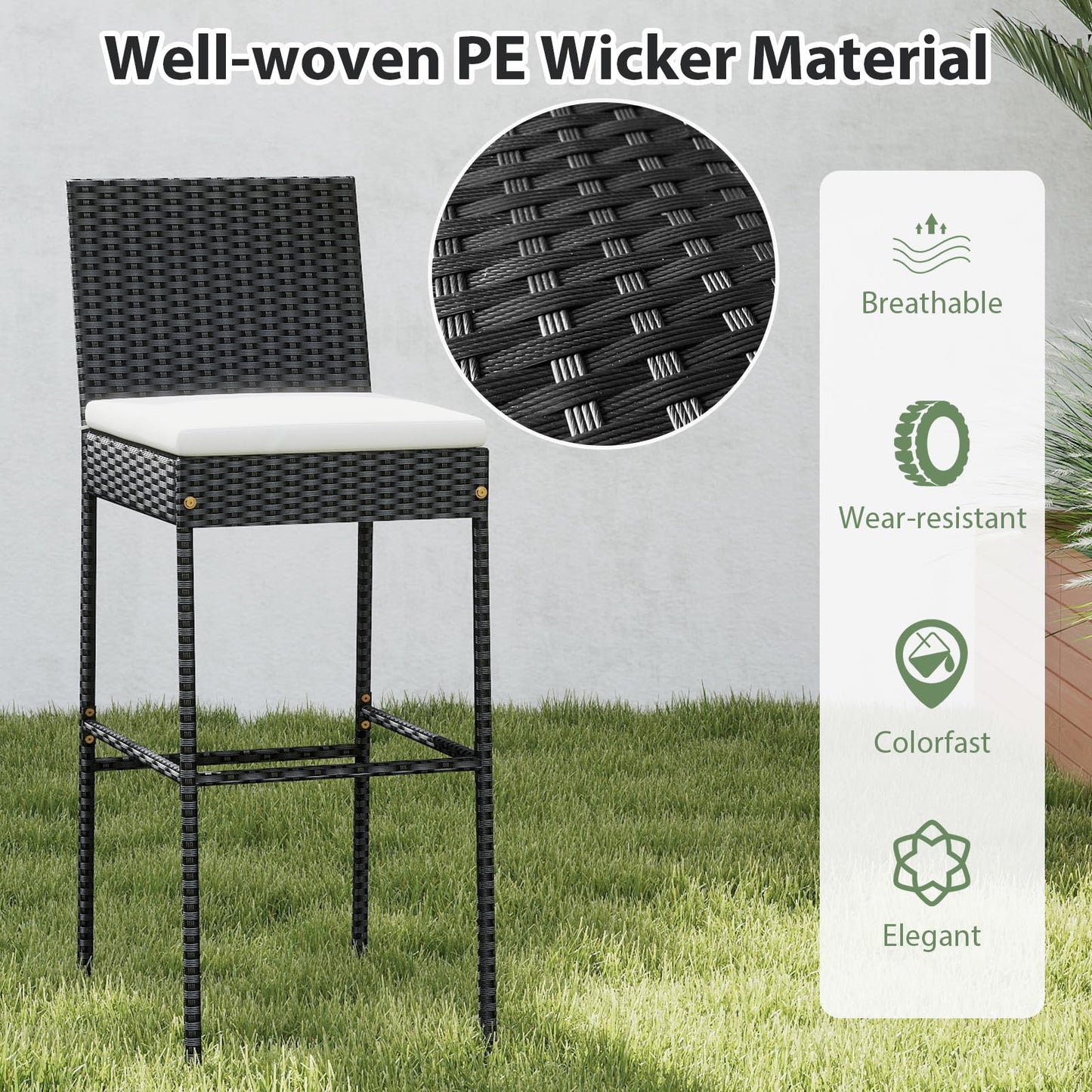 Tangkula Outdoor Bar Height Chair w/Soft Seat Cushion & Cozy Footrest