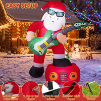 Tangkula 8 FT Christmas Inflatable Santa Claus Plays Guitar Decoration