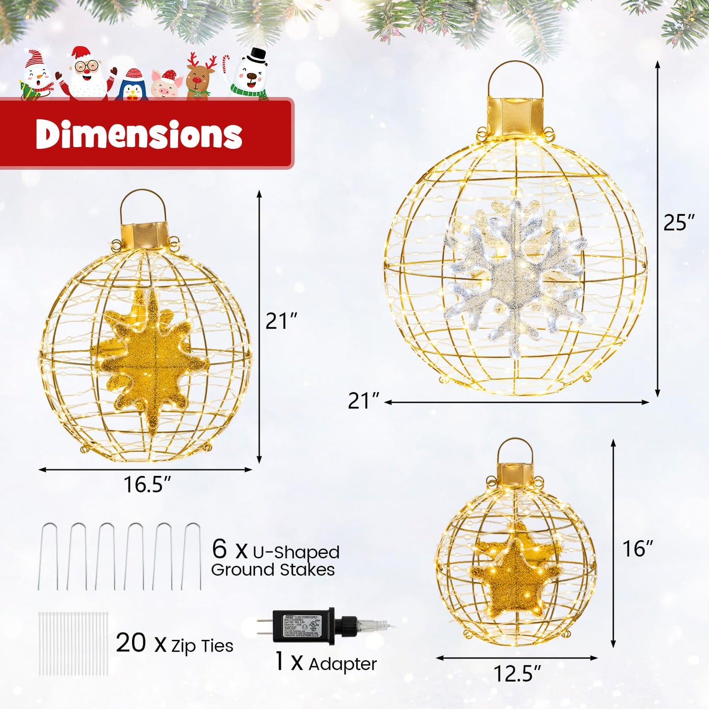 Tangkula 3 Sizes Christmas LED Lighted Sphere Balls, Holiday Globe Lights for Indoor/Outdoor Party Decorations ( 25"+21"+16" )