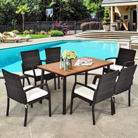 Tangkula 7 Pieces Outdoor Dining Set, Steel Frame Patio Dining Table Set w/ 6 Rattan Armrest Chairs