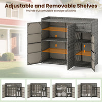 Tangkula Rattan Outdoor Storage Cabinet with 2 Adjustable Shelves