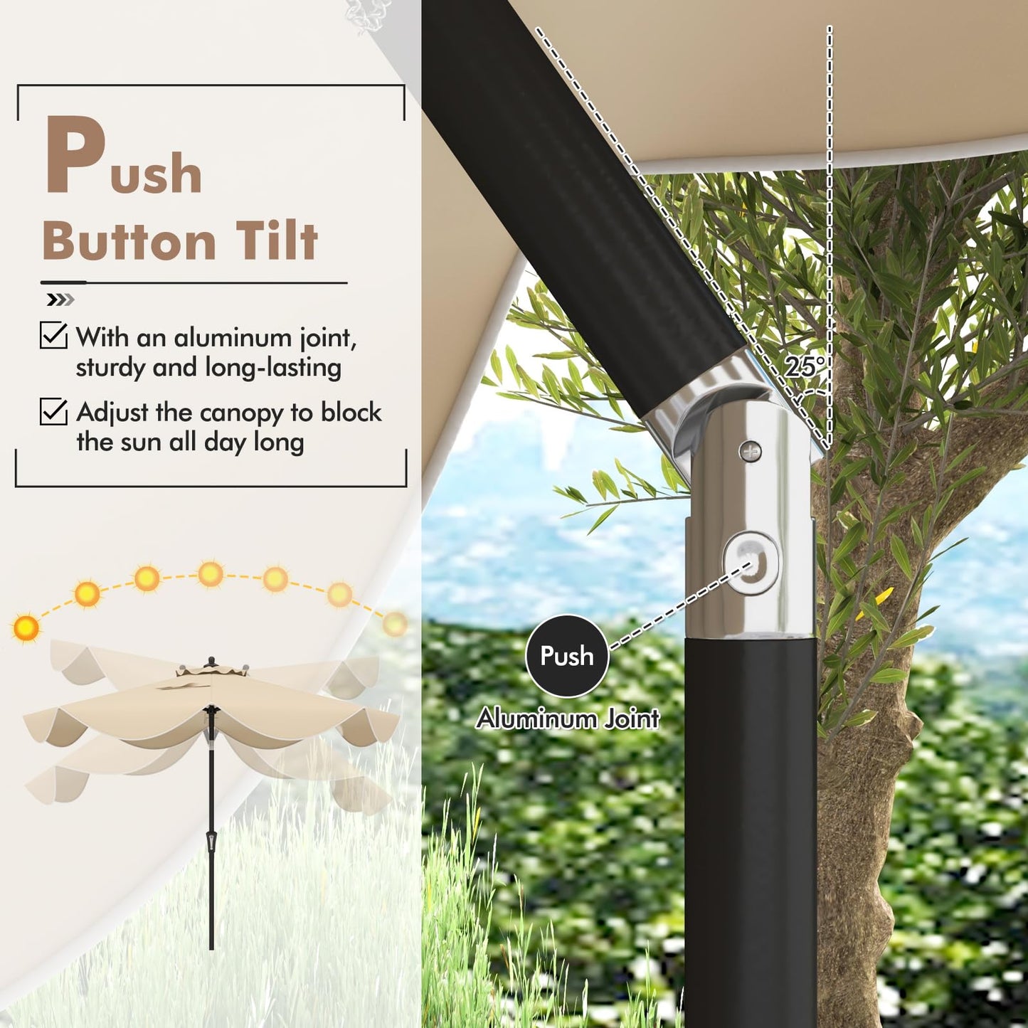 Tangkula 9Ft Patio Umbrella, Outdoor Umbrella with Crank Handle, Push Button Tilt, 2-Tier Beach Umbrella with Sun-Protective Canopy