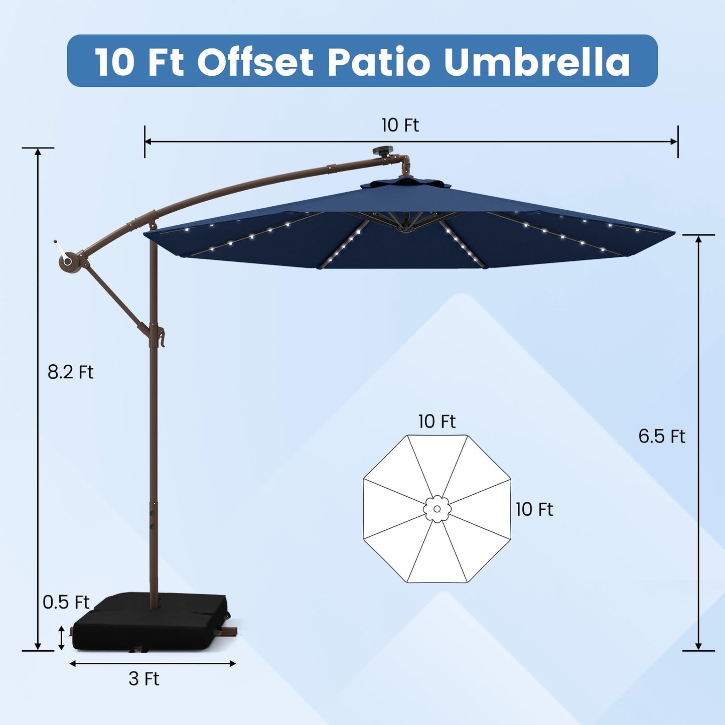 Tangkula 10FT Hanging Offset Umbrella with 32 LED Lights