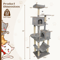 Tangkula 80 Inch Tall Cat Tree with 2 Condos Plush Perch Dangling Toys for Indoor Cats