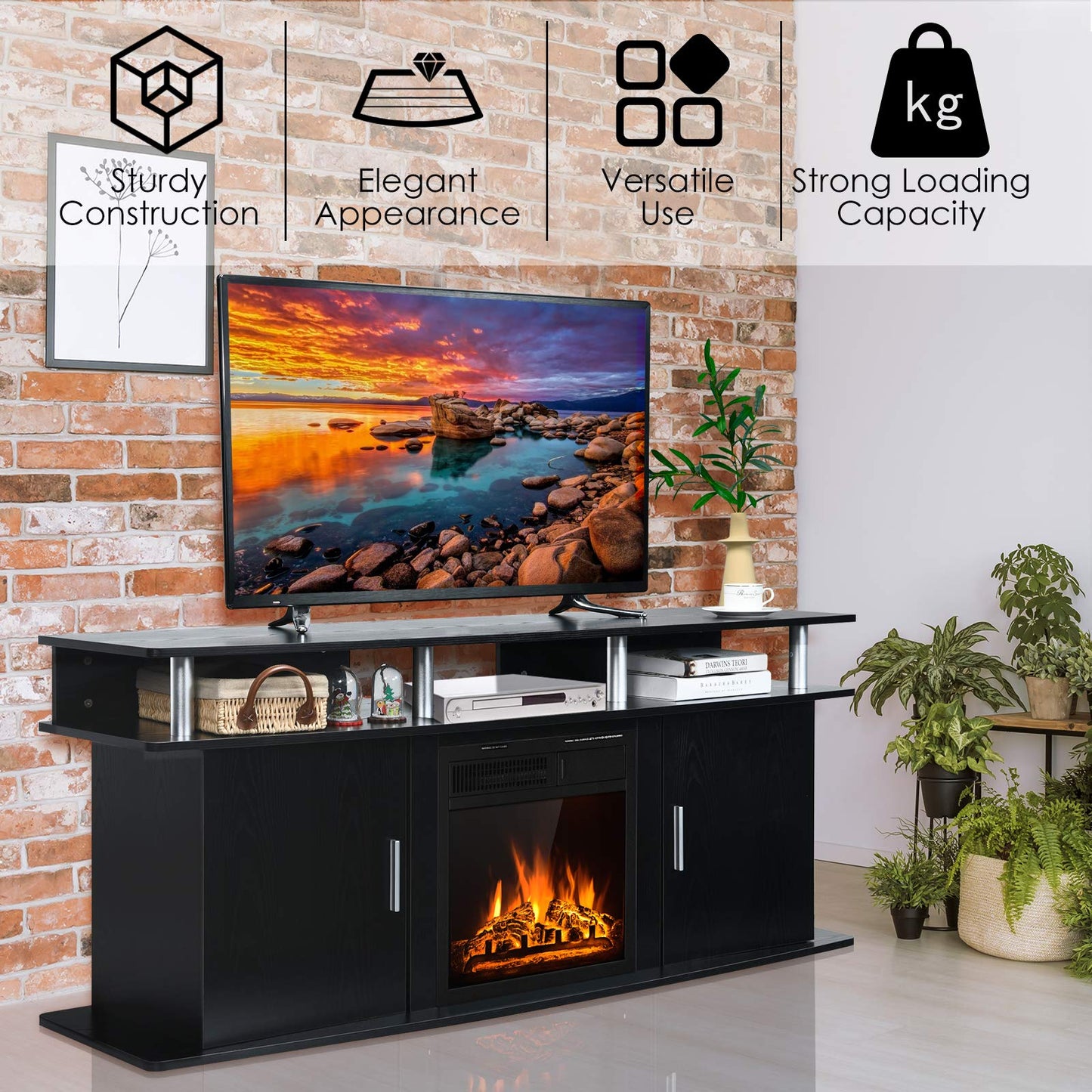 Fireplace TV Stand, Living Room Media Console Table