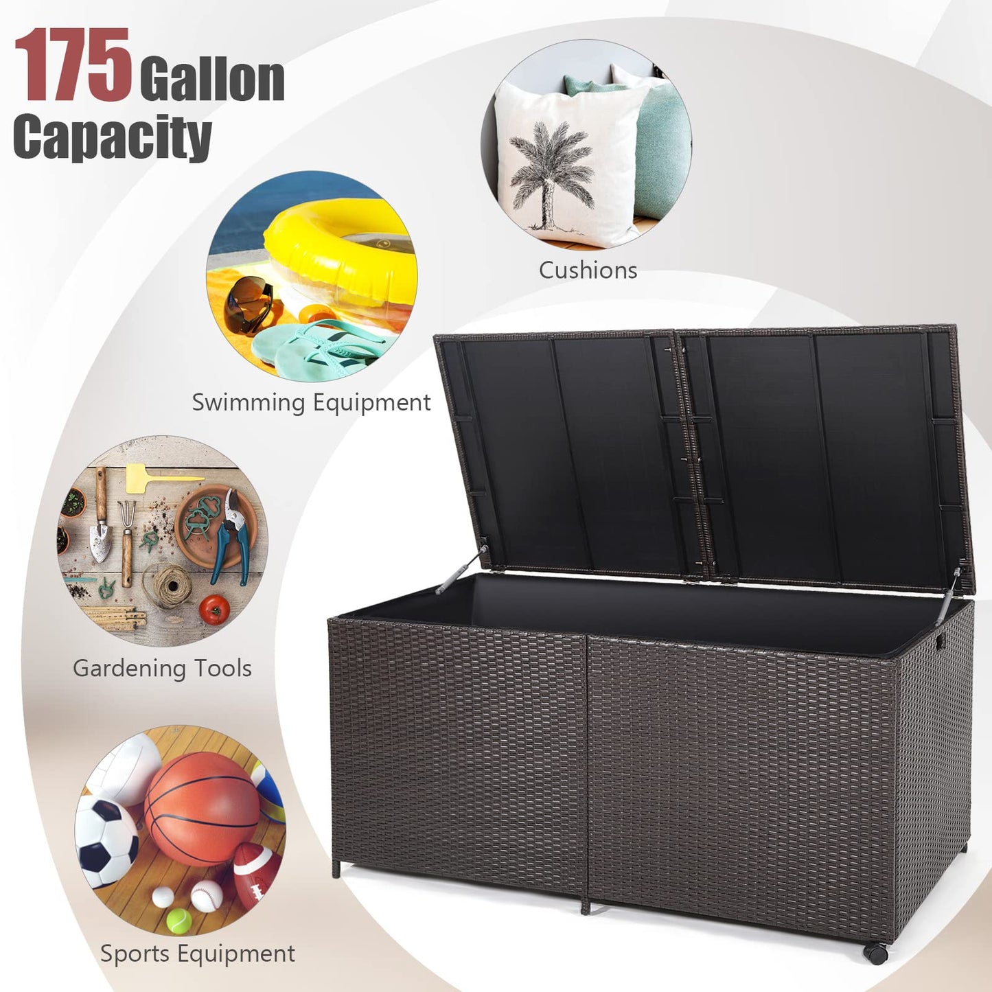 Tangkula 175 Gallon Outdoor Storage Box, Wicker Patio Deck Box with 2 Universal Wheels and Waterproof Zippered Liner