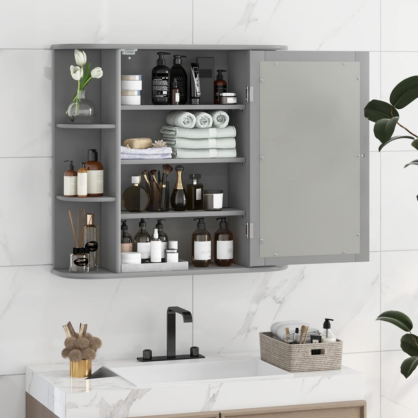 Tangkula Bathroom Medicine Cabinet with Mirror with Mirror, Wall Mounted Bathroom Storage Cabinet