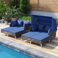 Tangkula Outdoor Rattan Double Daybed with Metal Support for Backyard