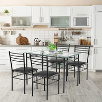 Tangkula Dining Table Set, 5 Pieces Dining Set with Tempered Glass Top Table and 4 Chairs
