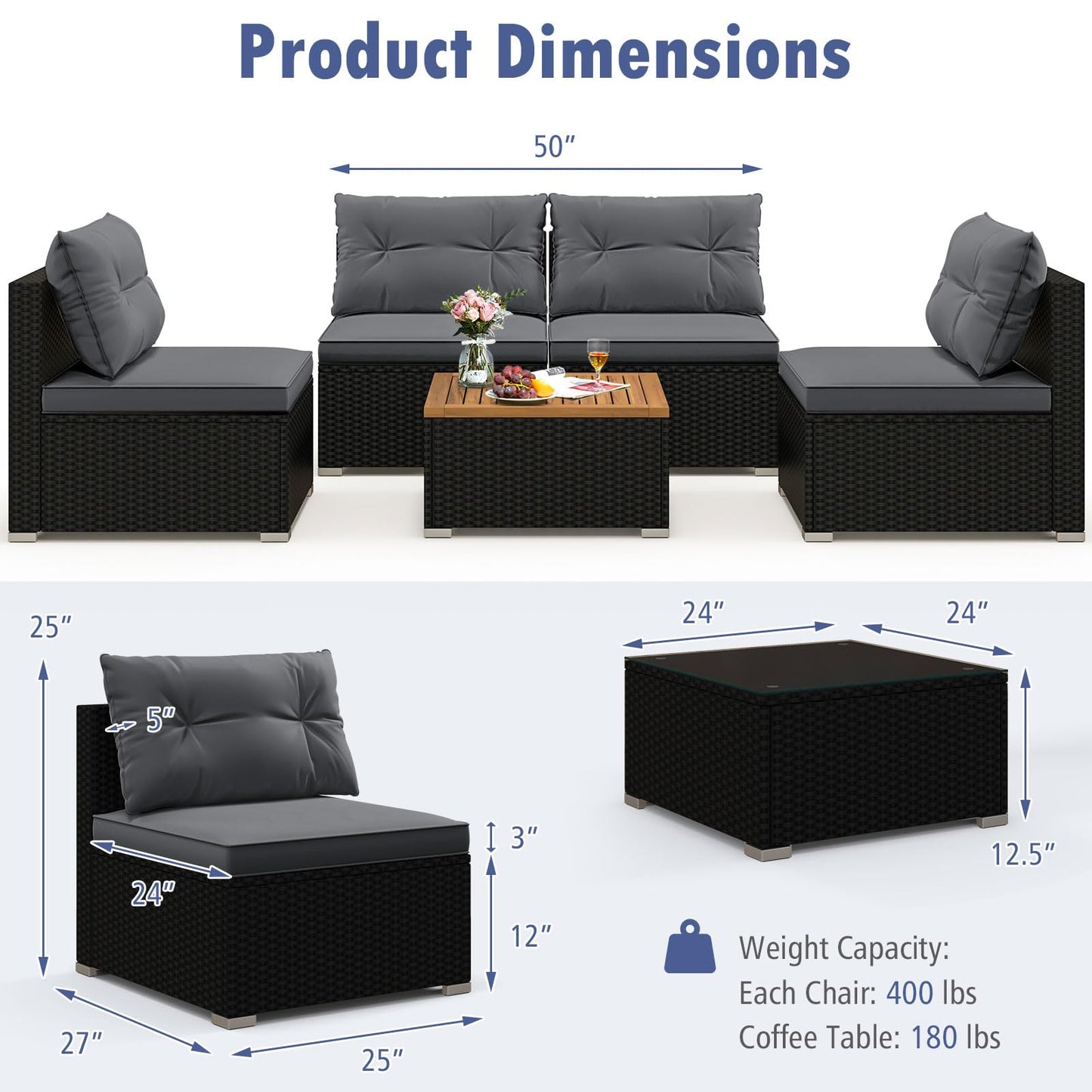 Tangkula 5 Pieces Wicker Patio Furniture Set