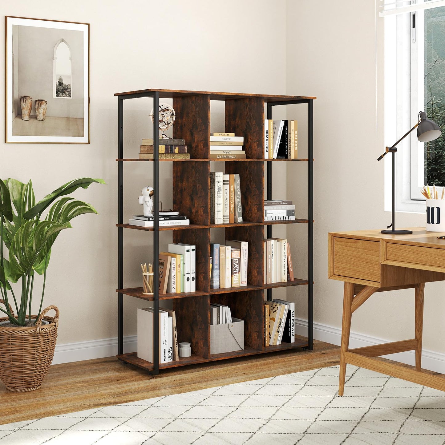 Tangkula Étagère à livres 12 cubes de 42 x 16 x 57 pouces, étagère de rangement ouverte à 5 niveaux