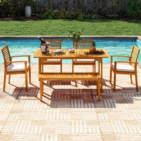 Tangkula 6 Pieces Outdoor Acacia Wood Dining Set for Backyard Garden Poolside Deck