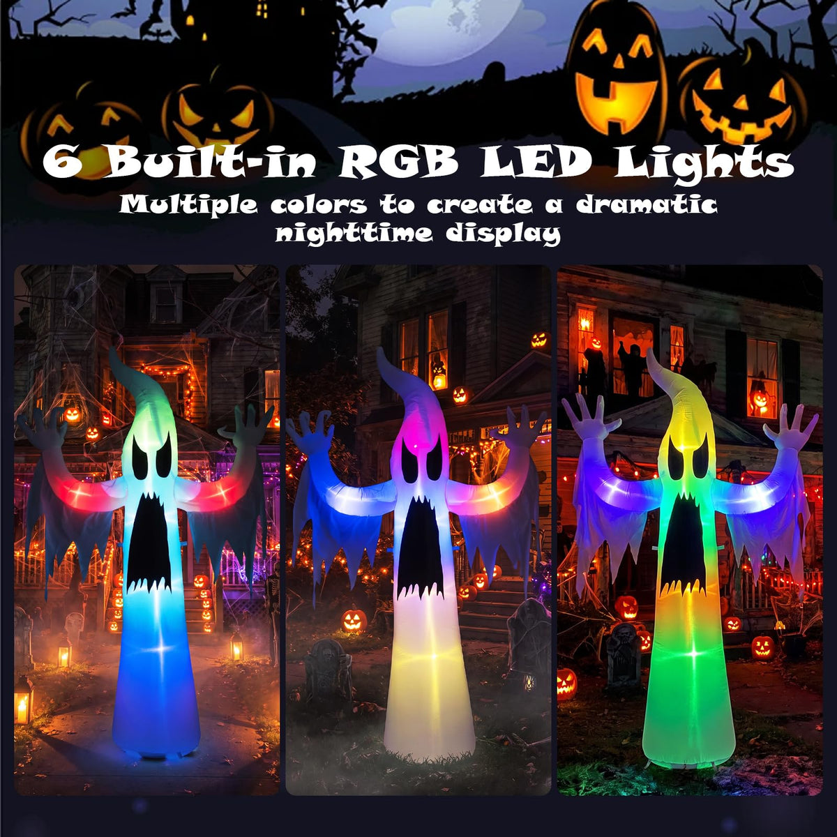 Tangkula 7.7 FT Halloween Inflatable Ghost with Built-in RGB LED Lights