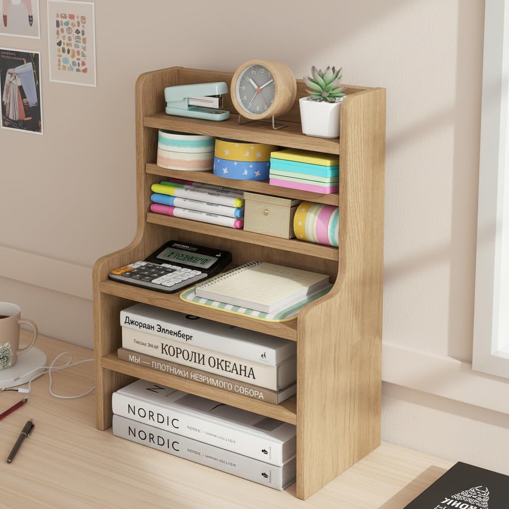 Tangkula 6-Tier Wooden Office Organizer with 2 Removable Shelves for Papers