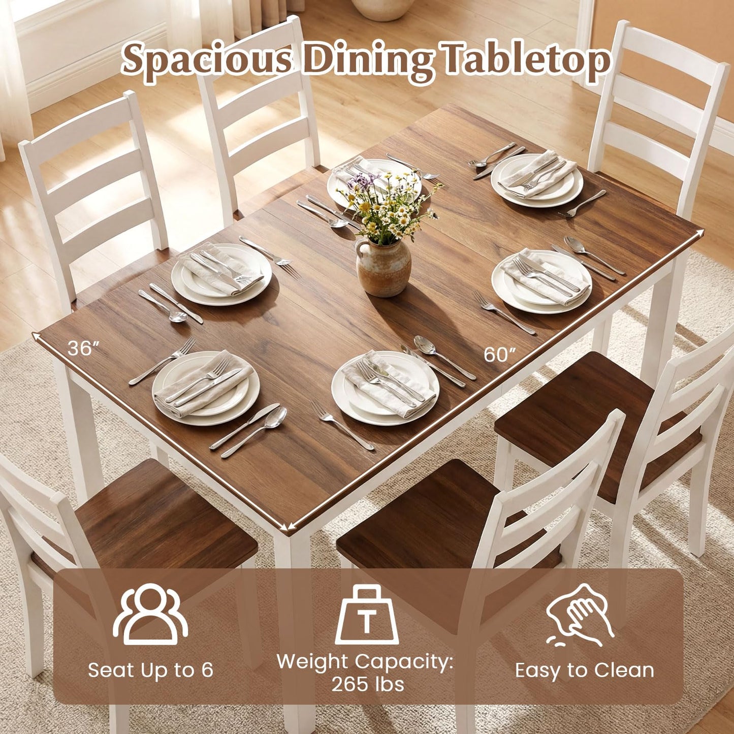 Tangkula 60" Wooden Rectangular Dining Table for 4-6 People
