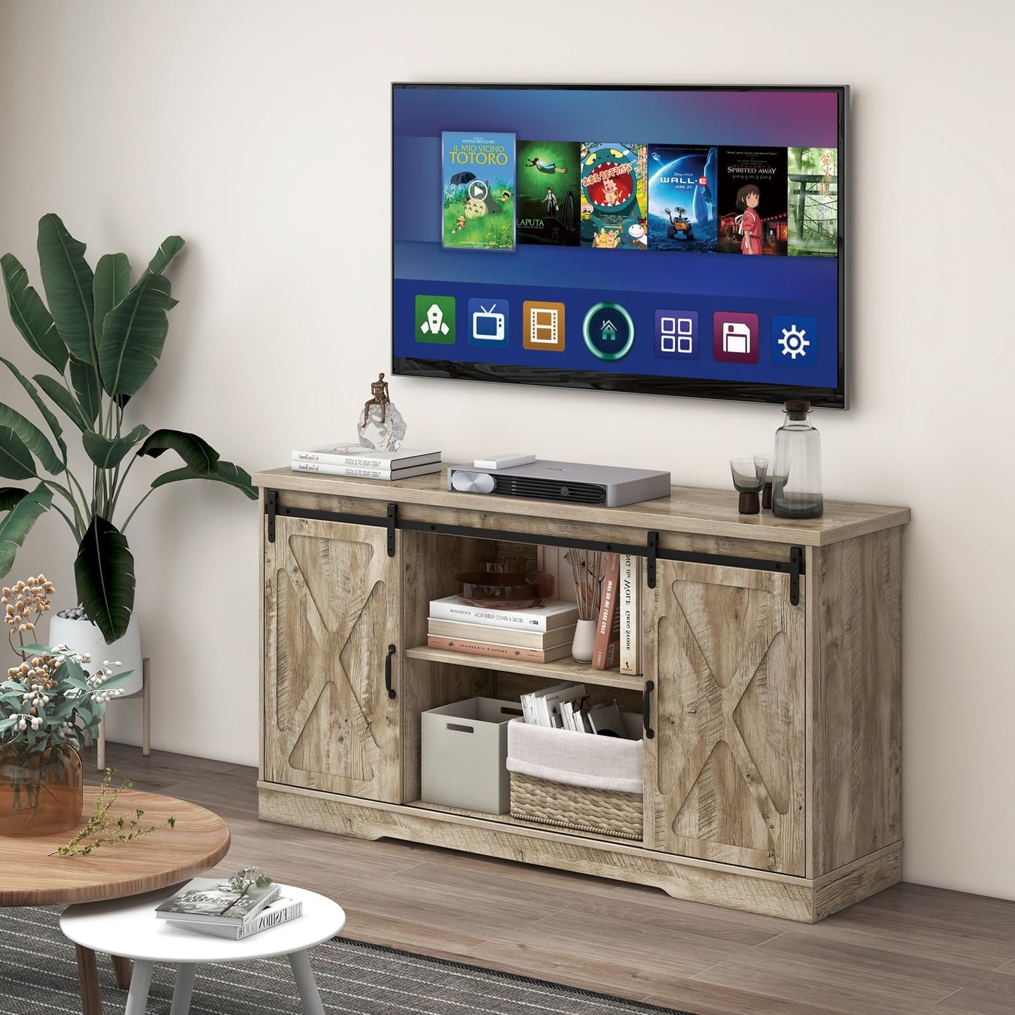 Tangkula Sliding Barn Door TV Stand for TVs up to 65”