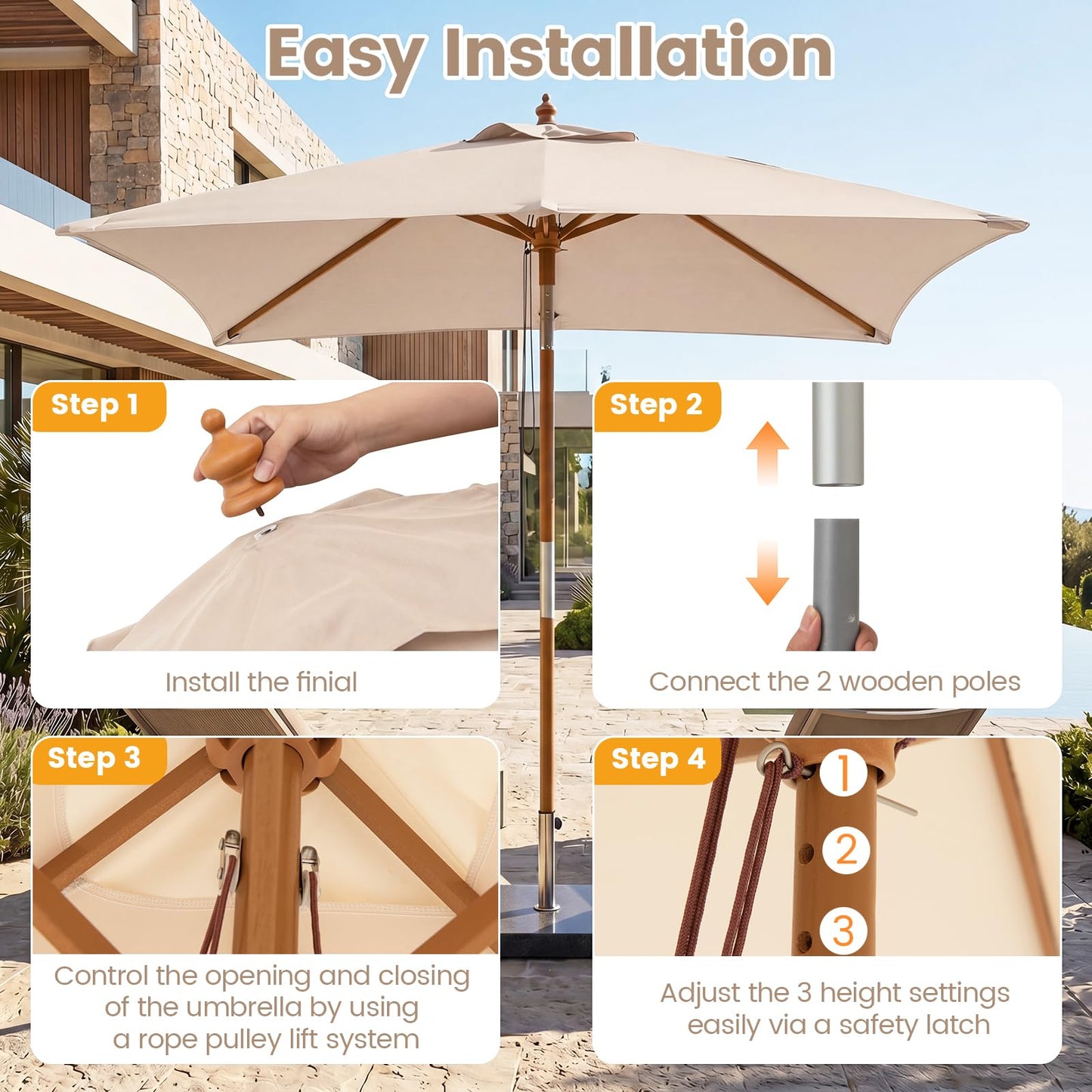 Tangkula 7 FT Patio Umbrella with Tilt Adjustment | Rectangular
