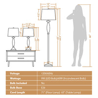 Tangkula 3 Pack Lamp Set, 2 Table Lamps & 1 Floor Lamp, 3-Piece Modern Lamp Set (Nickle)