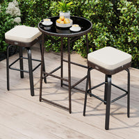 Tangkula 3 Pieces Outdoor Swivel Bar Set with 2 Cushioned Stools