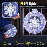 Tangkula 33 Inch Lighted Snowflake Christmas Wreath w/Hanging Ring & Support Bracket