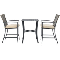 3 Piece Patio Bar Set, Outdoor Bar Stool Bistro Set w/ 27.5" Square Table, 2 Wicker Cushioned Chairs