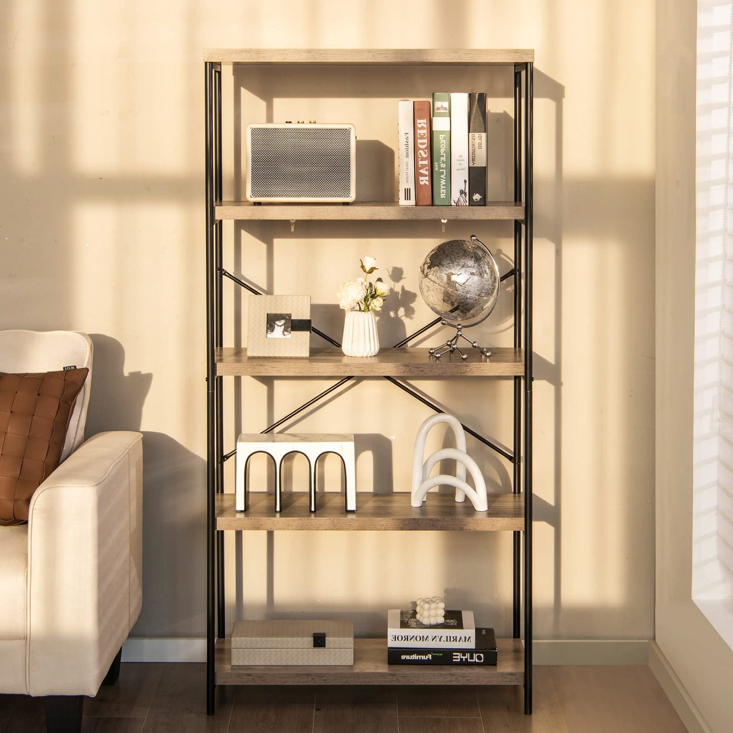 Tangkula 5 Tier Bookcase for Living Room