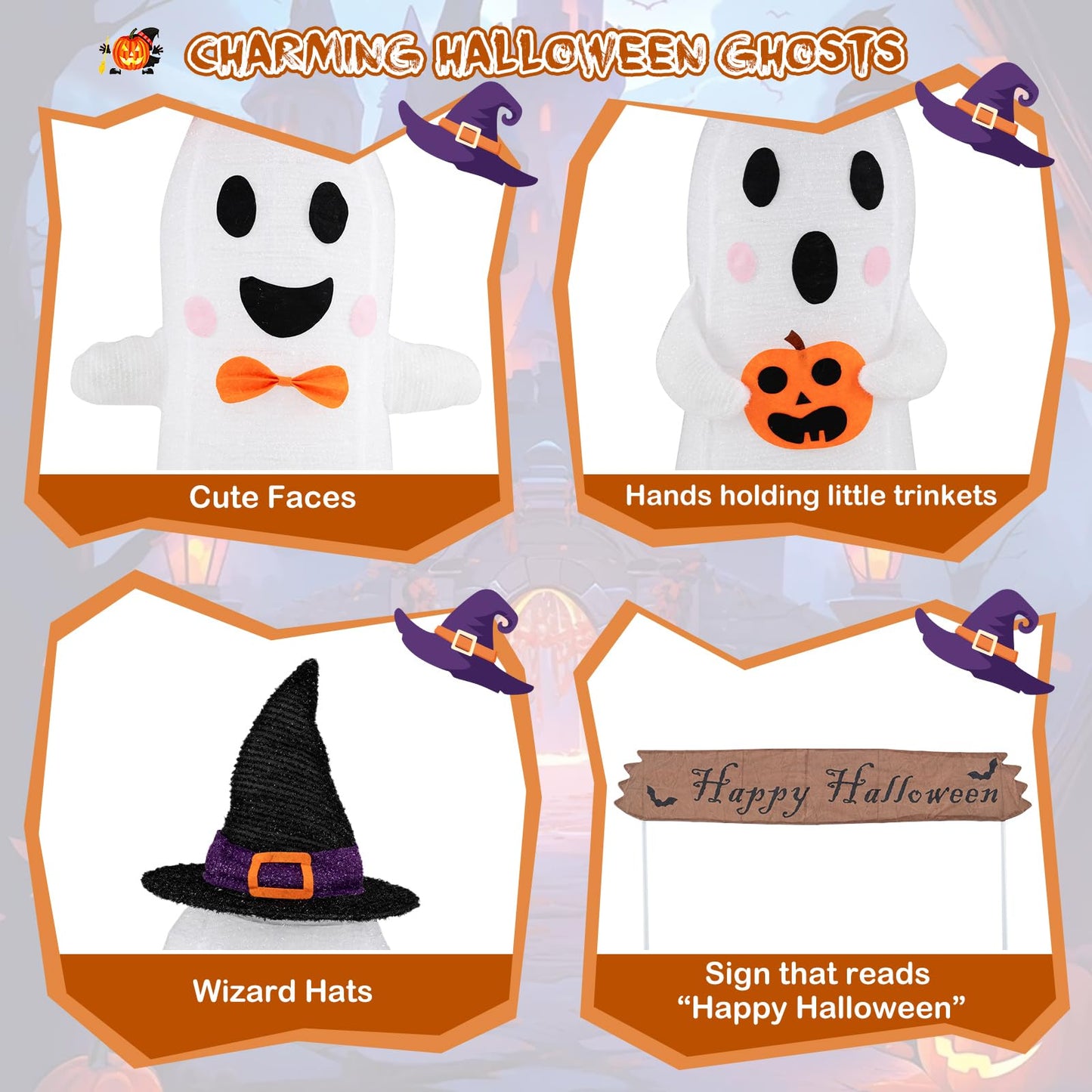 Tangkula Halloween Lighted 3 Pop up Ghosts with Gate
