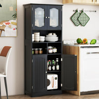 Tangkula 58.5" Tall Bathroom Storage Cabinet, Freestanding Linen Cabinet with Frost Glass Doors and Shelves