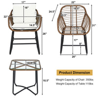 Tangkula 3 Pieces Patio Bistro Set with Comfortable Cushions & Adjustable Foot Pads