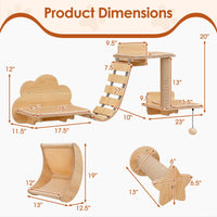 Tangkula Cat Wall Shelves | 6 Pieces Wooden Wall Mounted Kitten Furniture Set with Hammock