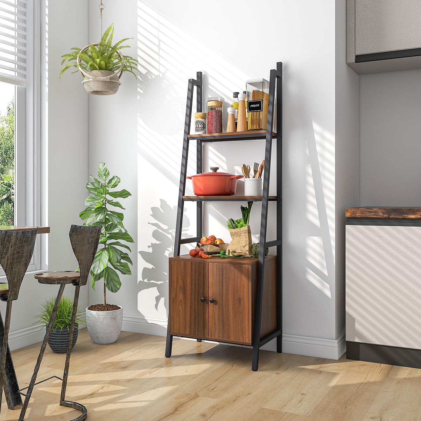 Tangkula 4-Tier Ladder Shelf with Cabinet 63” Tall Bookshelf