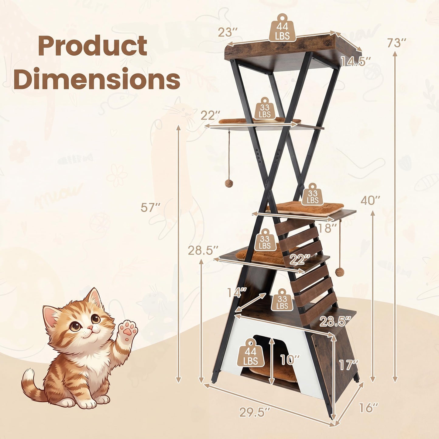 Tangkula 73 Inch Tall Modern Wood Cat Tree with Scratching Pad