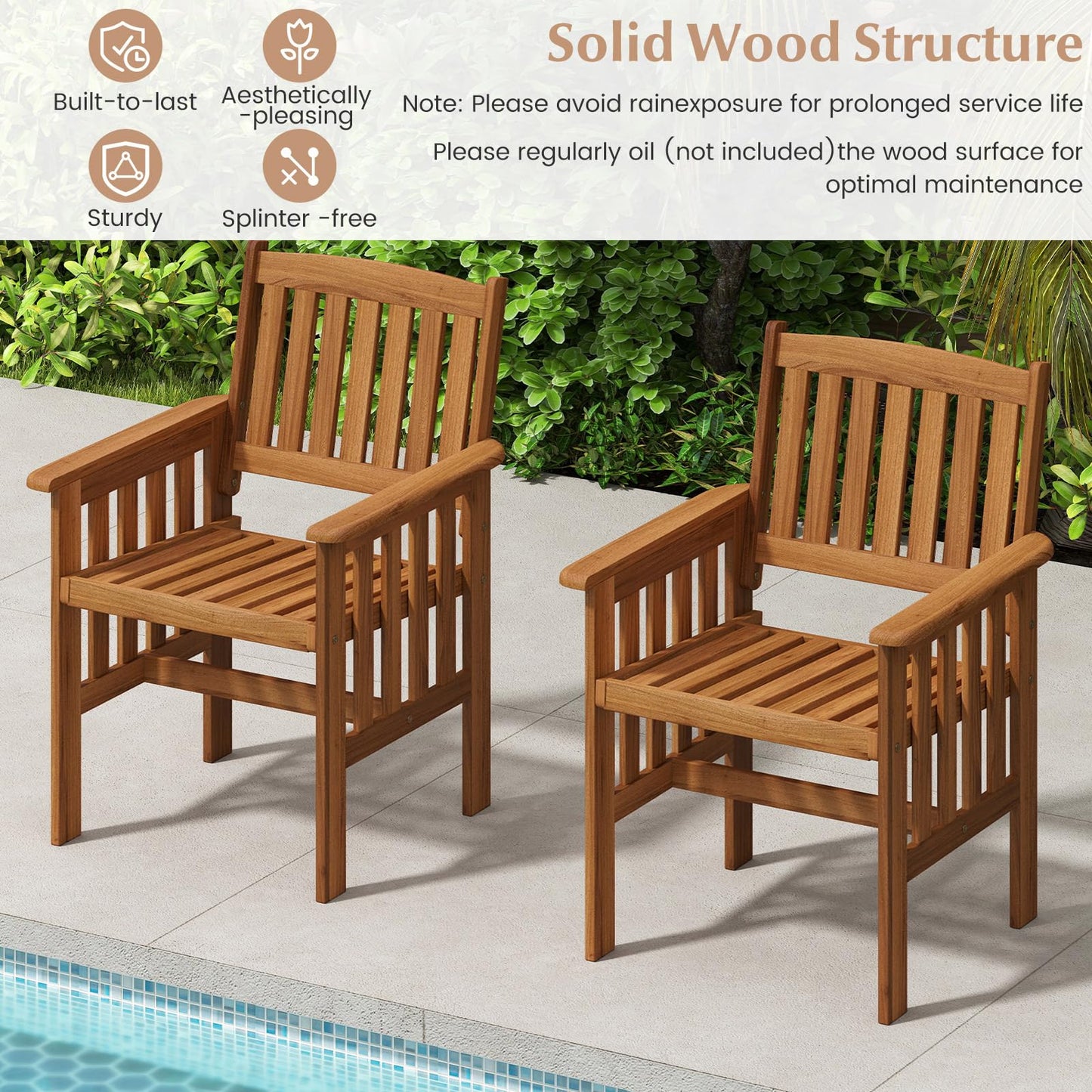 Tangkula Chaises de Salle à Manger en Bois pour Patio, Lot de 2/4
