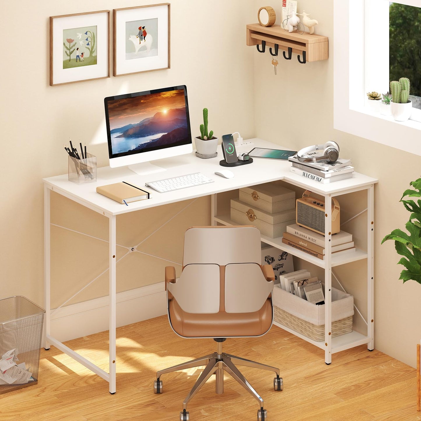 Tangkula L-Shaped Computer Desk with Reversible Shelves