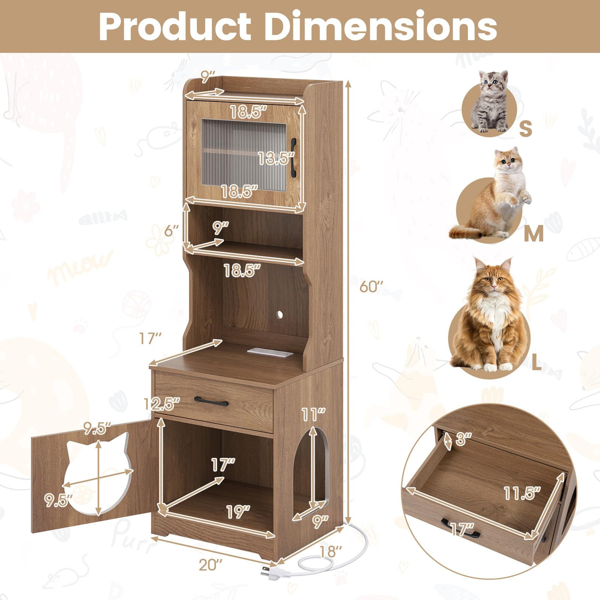 Tangkula 60" Tall Cat Litter Box Enclosure