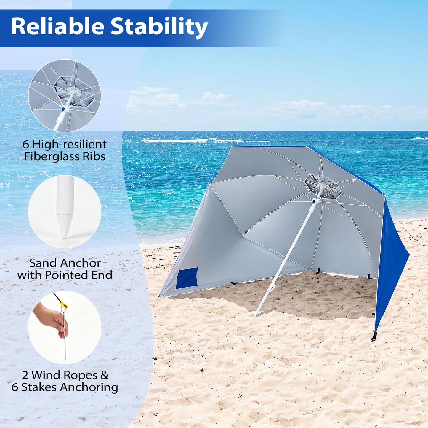 Tangkula 6.5 FT 2-In-1 Beach Umbrella with Shade for Sand | Beach Tent