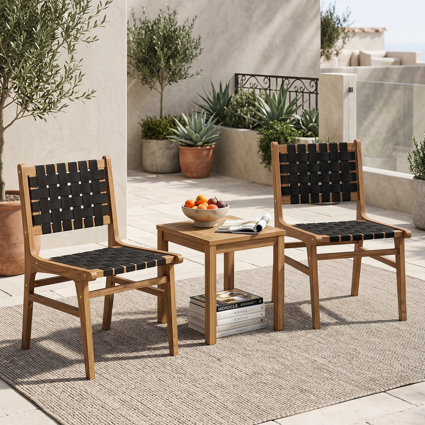 Tangkula Teak Wood Outdoor Dining Chair for Deck