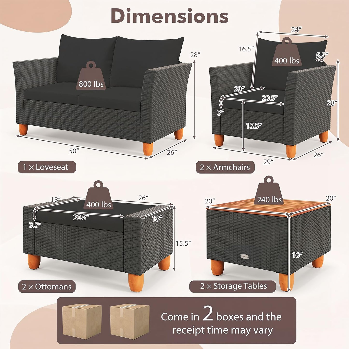 Tangkula 7 Pieces Patio Furniture Set with Loveseat