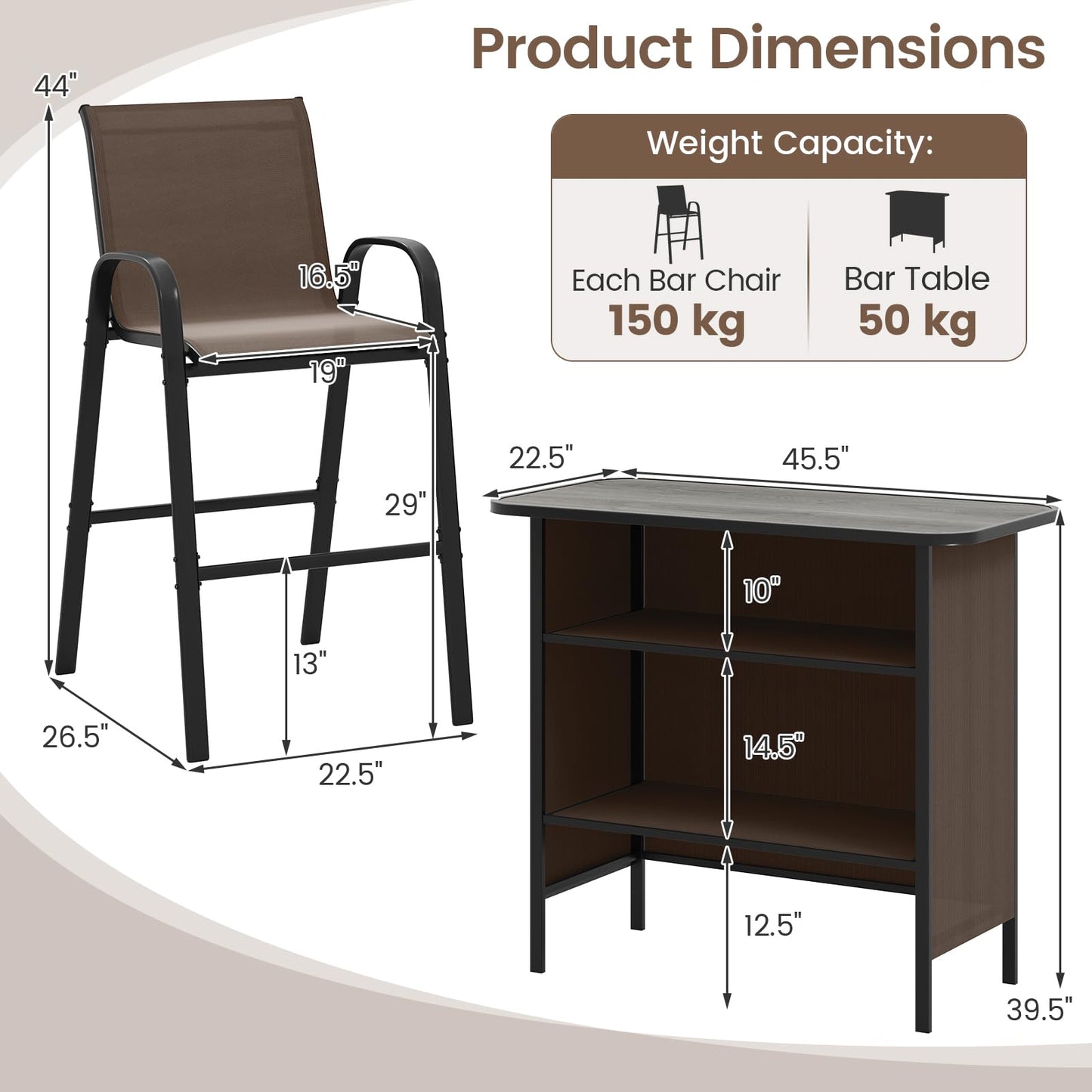 Tangkula 3 Piece Outdoor Bar Set for Backyard