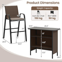 Tangkula 3 Piece Outdoor Bar Set for Backyard