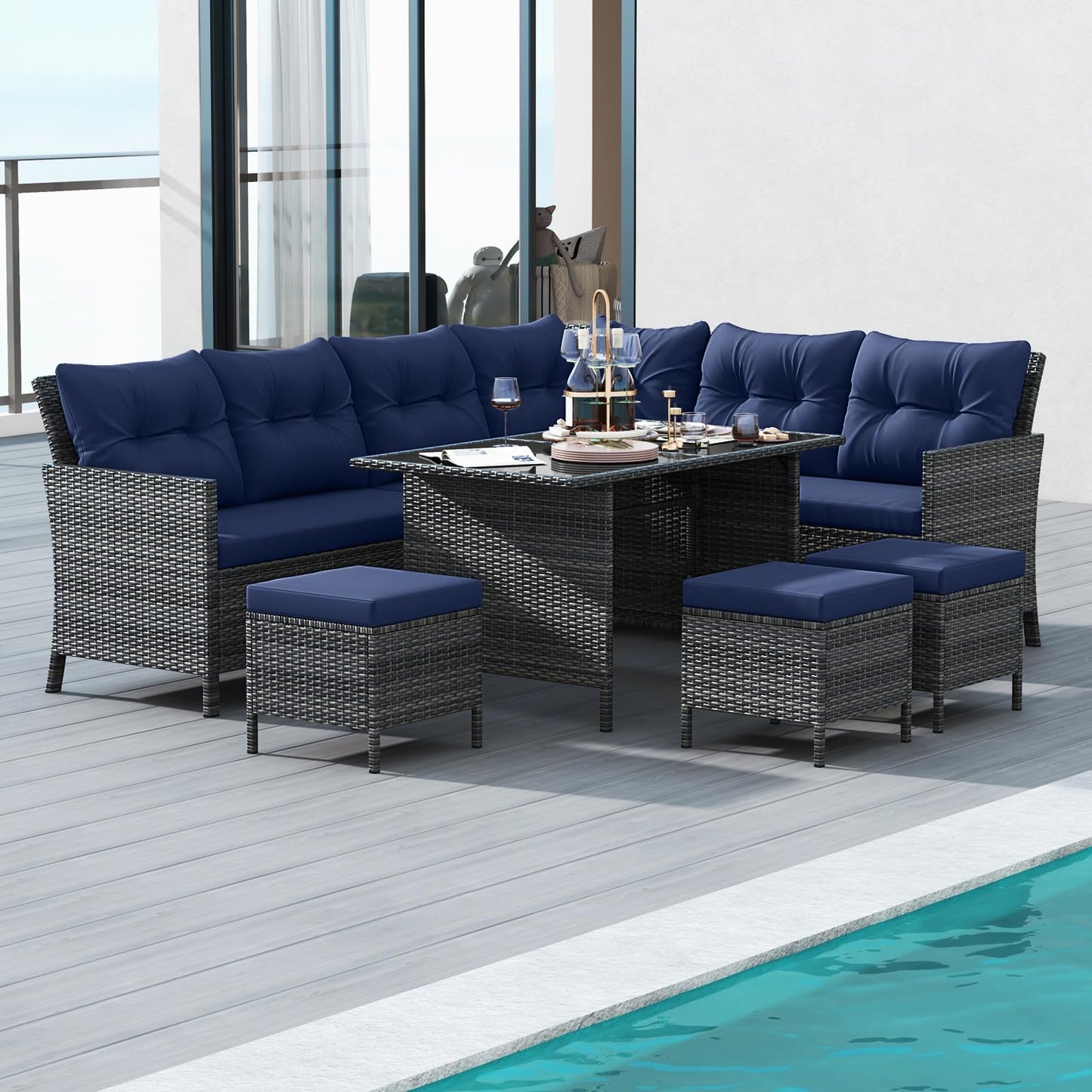Tangkula 7 Pieces PE Rattan Patio Dining Set