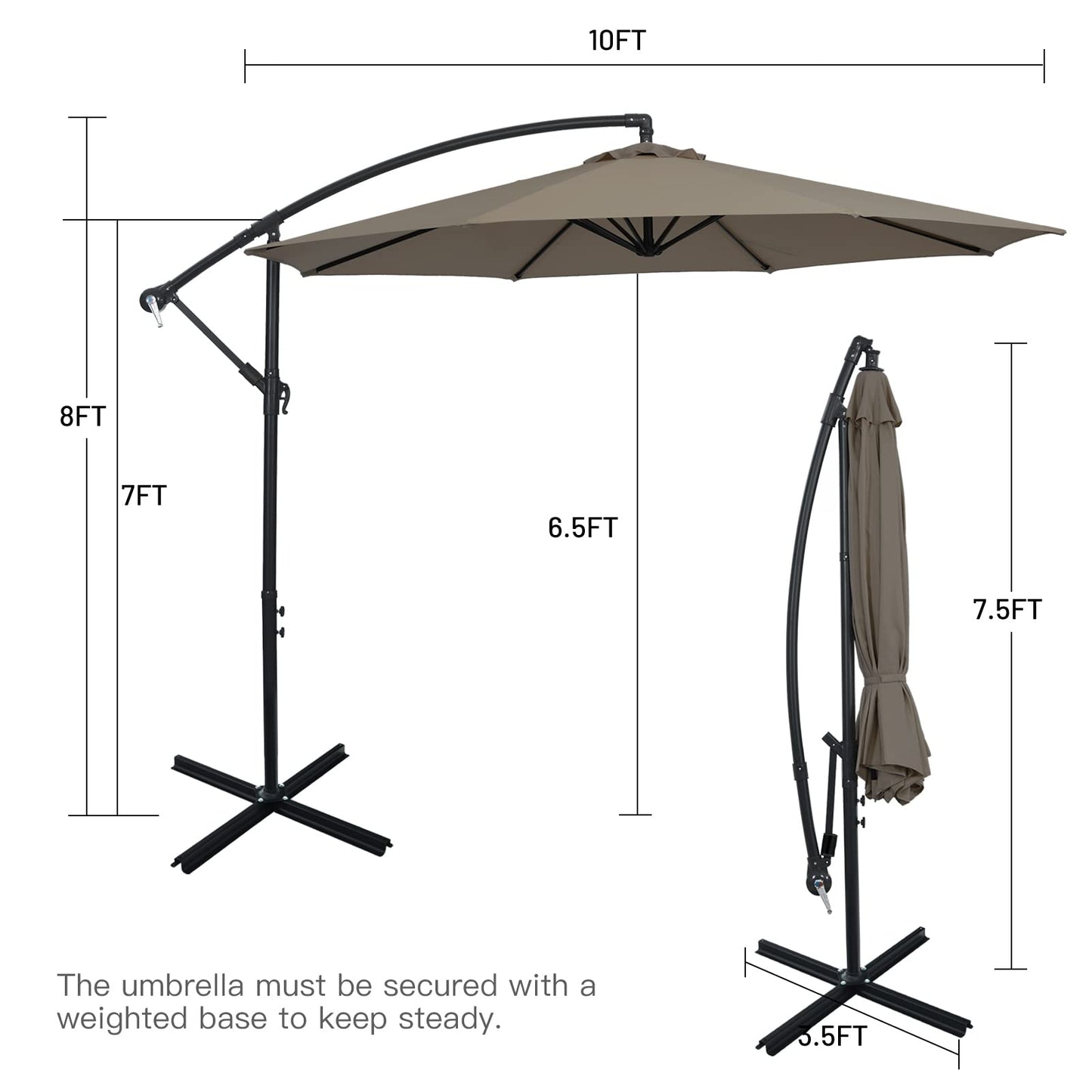 Tangkula 10 FT Patio Offset Umbrella with 8 Ribs, Outdoor Cantilever Umbrella with Cross Base and Crank