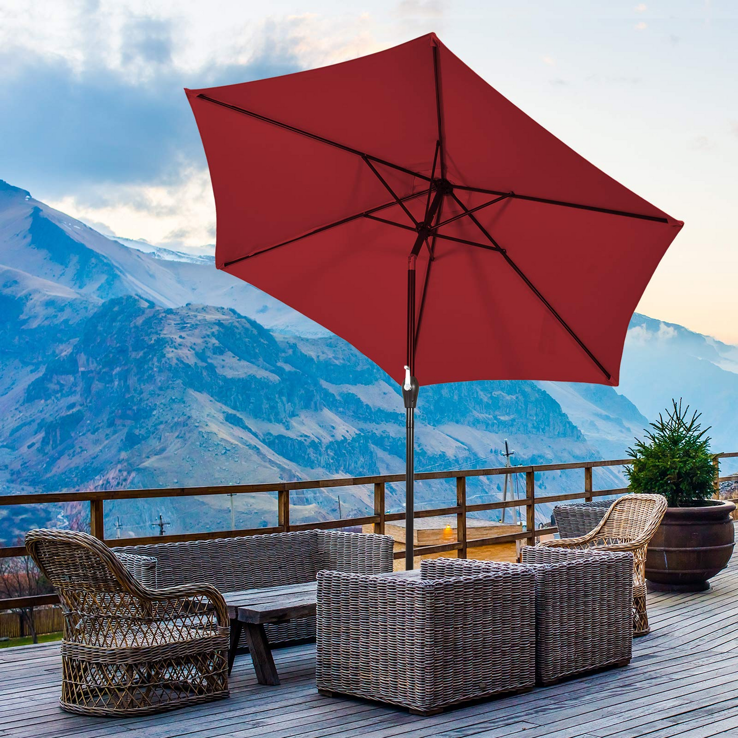 Tangkula 9FT Patio Umbrella, Outdoor Market Table Umbrella with Push Button Tilt Adjustment, Crank & 6 Sturdy Ribs for Garden