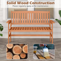 Tangkula Wooden Garden Bench 2-Person Patio Loveseat with Slatted Backrest and Comfortable Armrests