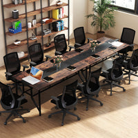 Tangkula 6 FT Rectangular Conference Table with Mesh Storage Shelf & Cable Grommet