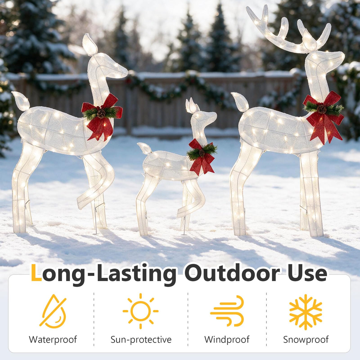 Tangkula 3 PCS Christmas Lighted Reindeer Family Set